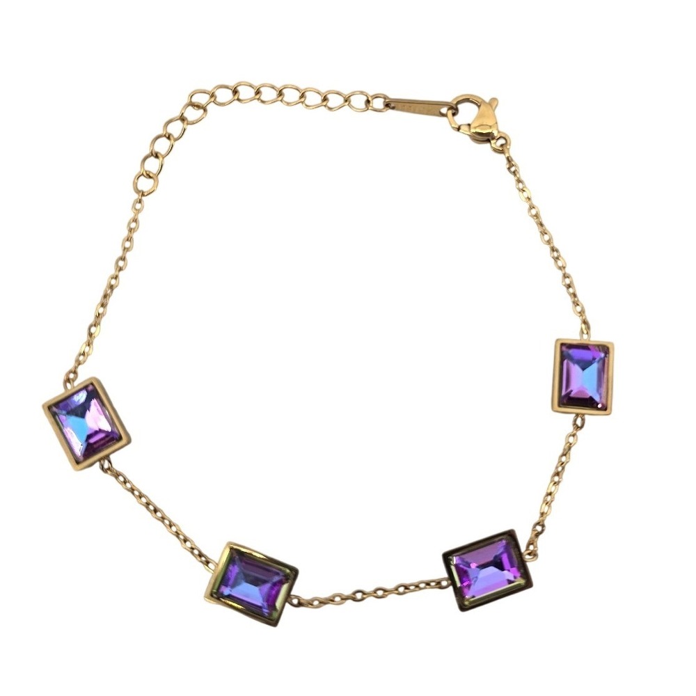Bracelet Womens 7.75 In Station Gold Purple Rectangle Crystal EUC